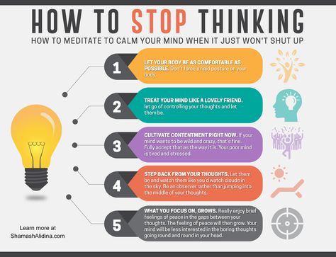 infographic stop thinking calm your mind meditation How To Stop Thinking, Action For Happiness, How To Meditate, Intrusive Thoughts, Connection With Someone, Deep Meditation, Meditation For Beginners, Meditation Techniques, Daily Meditation