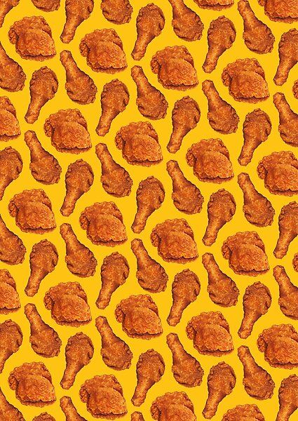 Gouache on illustration converted into digital pattern, 2020. Fried Chicken Wallpaper, Chicken Background Wallpaper, Cool Wallpapers Rick And Morty, Fried Chicken Illustration, Chicken Aesthetic, Chicken Wallpaper, Chicken Illustration, Wings Wallpaper, Fast Food Menu