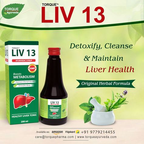 Torque Liv13 Syrup is an effective Ayurvedic syrup that is meant to remove all toxins from your body to leave it clean and pure. If you want to improve your overall health, consume this syrup regularly. It is meant to boost metabolism. #torqueayurvedaproducts #torqueliv13 #torqueliv13syrup #Livertonic #liverhealth #livercare #healthylifestyle #healthiswealth #healthyliving #healthy #healthylife Helpline number 📞 – +91 9779214455 Buy Online : https://amzn.to/3g2kSoB Body Infection, Liver Tonic, Liver Care, Increase Appetite, Healthy Liver, The Liver, Liver Health, Ayurvedic Medicine, Overall Health