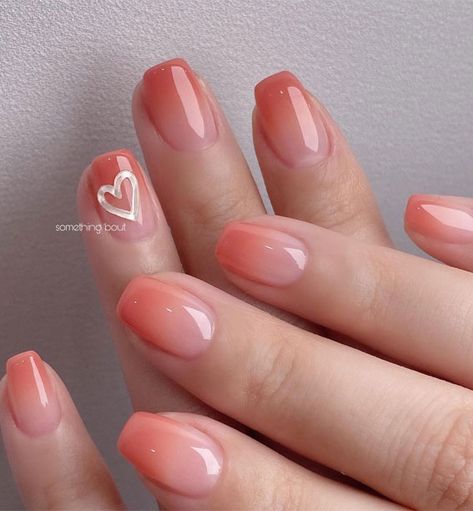 peach ombre nails, valentine nails, valentine's day nails Pink Fade Nails, Nude Peach Nails, Peach Color Nails Designs, Peach Ombre Nails, Peach Colored Nails, Ombre French Nails, Valentines Nail Art Designs, Faded Nails, Nail Artwork