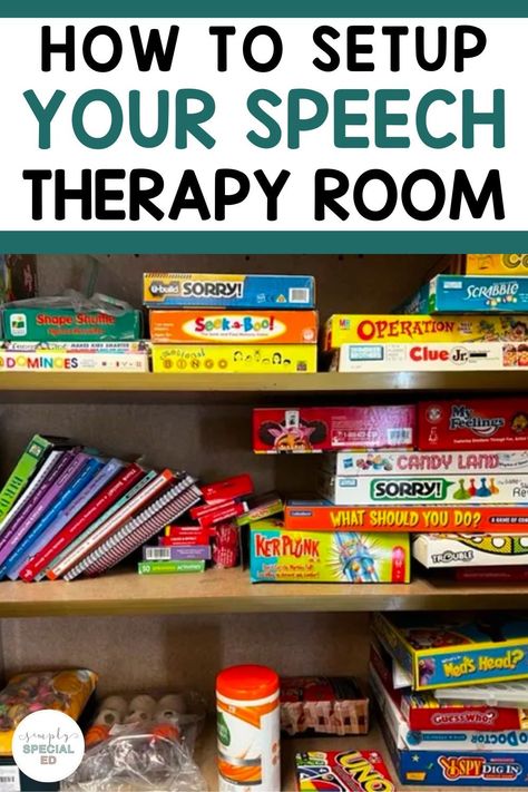 Are you thinking about ideas for your speech therapy classroom setup? Check out this blog post for a tour of my speech room. As a speech language pathologist, see some of my speech therapy tips for how to organize your classroom. I give you speech therapy ideas for book companions, articulation cards, language materials, speech games, abc manipulatives, sticker charts, prize boxes and much more. Read all of my SLP ideas that you can start using in your speech classroom today. Small Speech Therapy Room Decor, Speech Therapy Office Organization, Decorate Speech Therapy Room, Slp Classroom Ideas, Speech Classroom Set Up, Speech Therapy Decorations, Speech Room Decorations, Speech Therapy Clinic Interior Design, Small Speech Therapy Room