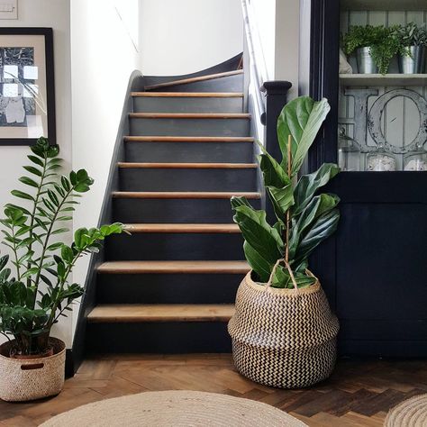 Bold Paint Colors, Black Stairs, Painted Staircases, Mad About The House, Trending Paint Colors, Staircase Makeover, Hal Decor, Stair Case, Decor Ikea