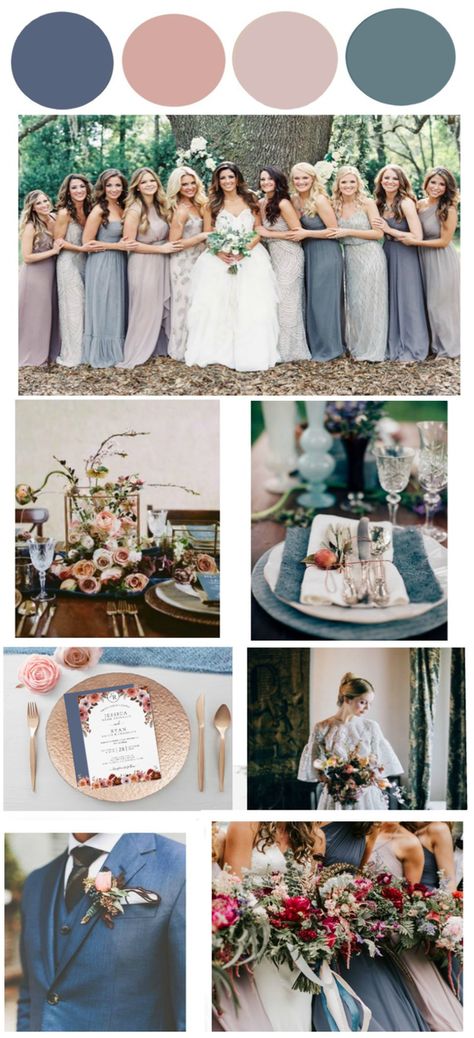 Blog post with dusty blue wedding color palette ideas and inspiration form One2inspire Designs Slate Blue Wedding, Lilac Wedding Bouquet, Pink Ideas, Mauve Wedding, Dusty Blue Wedding, Dusty Rose Wedding, Blush Wedding Invitations, Lilac Wedding, Blue Themed Wedding