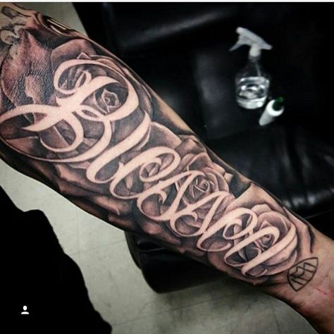 Best Arm Tattoos, Tattoos Arm Mann, Arm Tattoos For Men, Arm Tattoo Designs, Blessed Tattoos, Tattoo Font For Men, Back Of Arm Tattoo, Inner Arm Tattoo, Cool Arm Tattoos