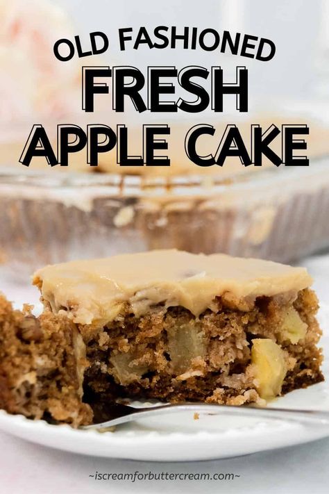 This 13x9 inch cake is an old fashioned fresh apple cake that's moist, easy to mix and covered in a rich brown sugar and butter glaze. Apple Cake With Icing, Washington Apple Cake, Grated Apple Cake, Chopped Apple Cake, Raw Apple Cake, Apples Desserts, I Scream For Buttercream, Apple Cake Recipe Easy, Apples Recipes