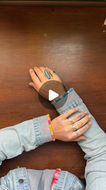 How To Cuff Jean Jacket Sleeves, Visible Mending Jean Jacket, Visible Mending Sleeve Cuff, Sleeve Cuff Embroidery, Mending Frayed Cuffs, Mending Holes In Tshirts, Mending Cuffs, Visible Mending Jeans, Visible Mending Stitches