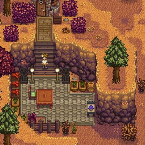 Stardew Valley Quarry Ideas, Sdv Shed Design, Stardew Grandpa Shrine, Stardew Valley Mines Decoration, Stardew Town Decoration, Stardew Valley Town Decoration, Quarry Stardew Valley, Stardew Valley Grandpa Shrine, Stardew Valley Town Decor