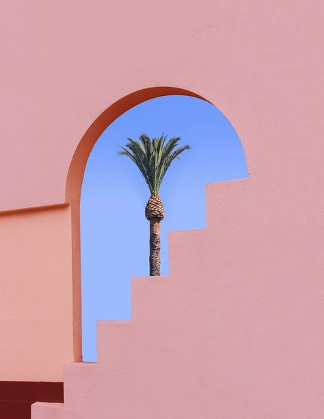 The Photographer Providing Pastel-Coloured LA Escapism via Instagram Colour Architecture, Minimal Photography, Minimalist Photography, Minimalist Architecture, Pink Wall, Aesthetic Photography, Palm Tree, Color Inspiration, Pastel Colors