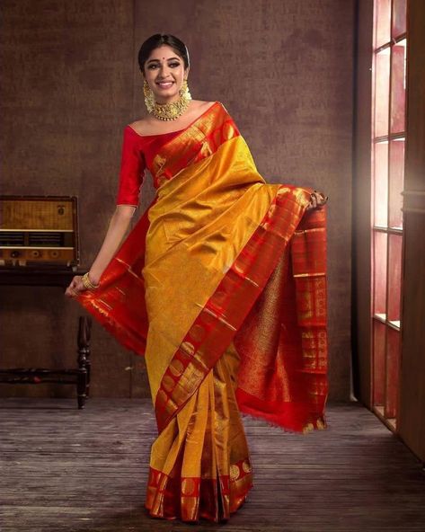 RAS 55104 SINGLES AVAILABLE. Fabric Type: Banarasi SofT Silk Saree Saree Length 5.5 Meter Blouse Length 0.8 Meter Colour::1 Parfect Weight::636gm Haldi Sari, Saree For Wedding Guest, Traditional Saree Blouse, Sari Traditional, Saree For Wedding, Yellow Saree, Traditional Saree, Blouse Saree, Blouse Models