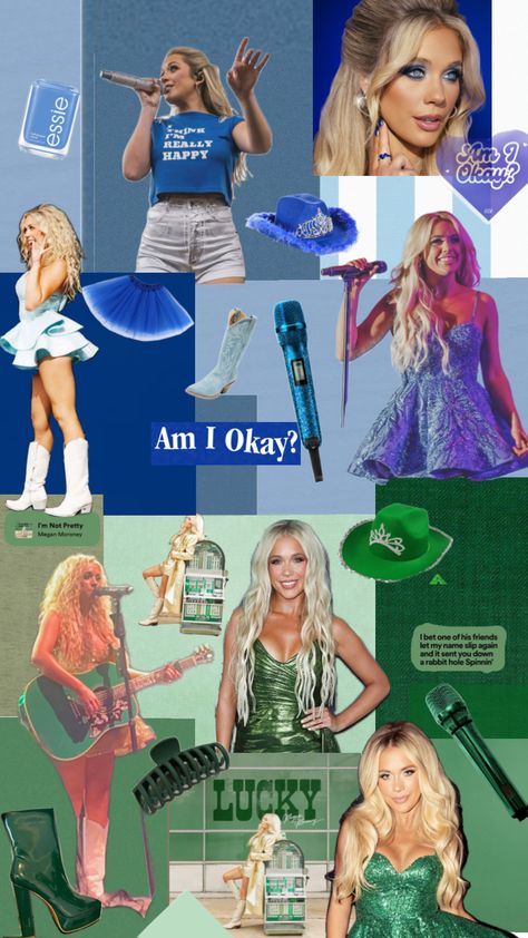 i might have a slight obsession🤭 what do you prefer? am i okay or lucky? me personally, i love both so much i can’t decide!#meganmoroney #amiokay #lucky💙💚 Megan Moroney Album Cover, Megan Moroney Costume, Meghan Moroney Concert Outfits, Megan Moroney Concert Outfits Blue, Am I Okay? Megan Moroney, Megan Moroney Concert Outfit, Megan Moroney Wallpaper, Megan Moroney Outfits, Megan Moroney Concert Outfits