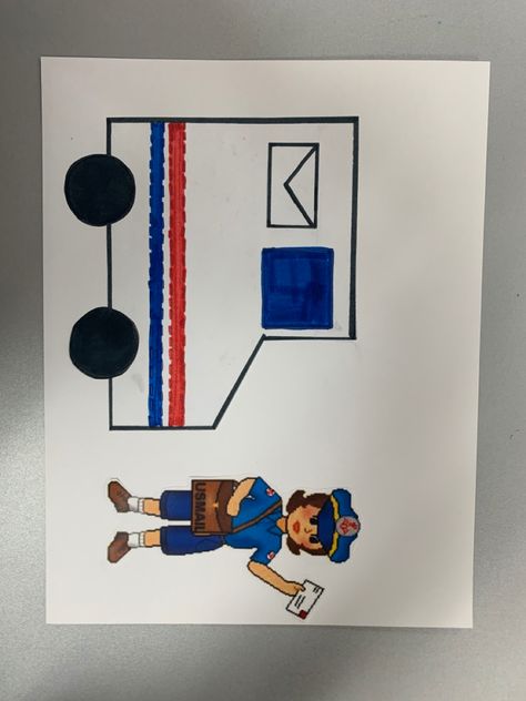 Mailman truck craft for Preschoolers Postman Craft Preschool, Mail Truck Craft, Mail Truck Craft Preschool, Community Helpers Preschool Crafts, Community Helpers Kindergarten, Truck Crafts, Craft Preschool, Craft For Preschoolers, Community Helpers Preschool