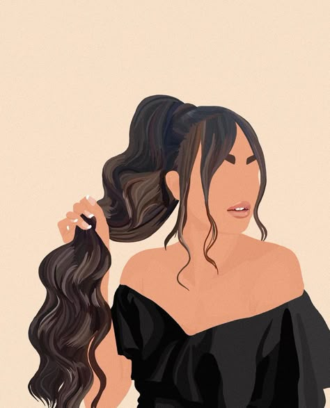 Beautiful Hair Illustration, Woman Illustration Wallpaper, Hair Wallpaper Aesthetic, Long Hair Illustration, Scalp Oiling, Woman Portrait Illustration, Hair Illustration, Faceless Portrait, Print Design Art