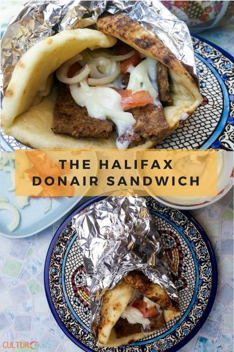 The delicious Halifax Donair, a Nova Scotia Specialty Donair Meat Recipe, Halifax Donair, Donair Recipe, Donair Sauce, Gluten Free Pita, Canadian Food, Tzatziki Sauce, Wrap Sandwiches, Beef Dishes