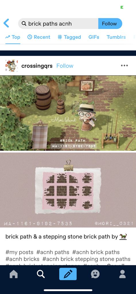 Acnh Brick Floor Code, Animal Crossing Brown Path, Acnh Natural Brick Path Design, Grassy Brick Path Acnh, Acnh Mossy Brick Path, Acnh Brown Stone Path, Acnh Diagnol Path, Animal Crossing Brick Path Codes, Acnh Brick Path Design Code