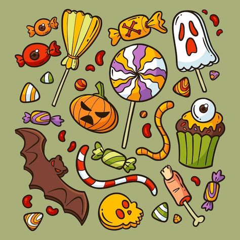 Halloween Candy Illustration, Halloween Candy Drawing, Candy Illustration, Candy Drawing, Spooky Candy, Candy Collection, Halloween Coloring Pages, Preschool Ideas, Halloween Home Decor