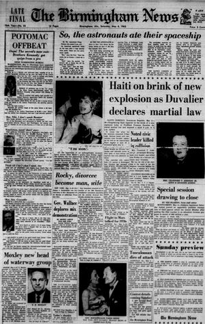 The Birmingham News' front page on May 4, 1963 "... If you look at [the May 4 cover of theBirmingham News], you'll see a story about 'Carol Burnett to marry her producer,' 'Sophia Lauren in bed with a virus infection' — things like that.  ...by 1963, specifically, particularly as television came on with such force... The South cannot help over time but see itself in the coverage. And over time, that is a picture that the South was not comfortable with." Law Notes, Birmingham News, Code Switching, Carol Burnett, Police Dogs, Civil Rights Movement, Cultural Events, Paper Cover, The Race