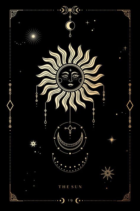 The Sun Tarot Card Art, Sun And Moon Decor, Tarot Card Artwork, Witchy Wall Decor, Tarot Card Art, Sun Tarot Card, The Sun Tarot Card, Celestial Decor, The Sun Tarot