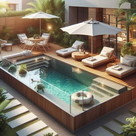 38 Small Backyard Pool Ideas: Maximizing Your Outdoor Oasis » HomeDecorFull Elevated Pool Design, Elevated Pool, Small Fiberglass Pools, Maroubra Beach, Raised Pools, Small Backyard Pool Ideas, Cocktail Pool, Small Backyard Pool, Villa Landscape