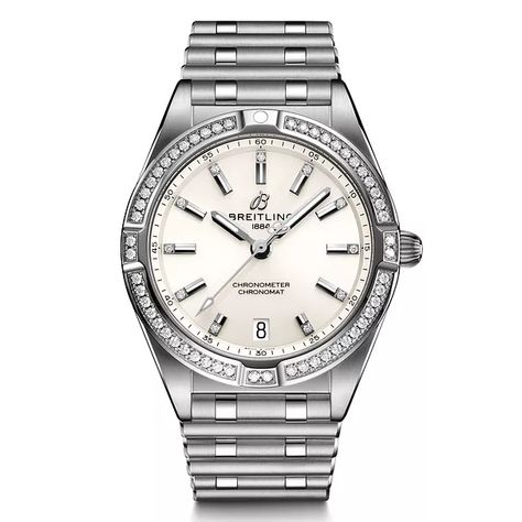 Ladies' Watches | Buy Women's Watches Today  - Ernest Jones Amex Card, Breitling Chronomat, Breitling Watches, Bezel Diamond, Women's Watch, Diamond Watch, Watch Movement, White Dial, Swiss Watches