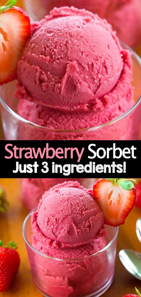 Easy 3 Ingredient Strawberry Sorbet Recipe Easy Strawberry Ice Cream 3 Ingredients, Healthy Strawberry Ice Cream Recipes, Sorbet Creami Recipes, Frozen Fruit Recipes Healthy, Frozen Fruit Sorbet Recipes, Healthy Freezer Desserts, Creami Sorbet Recipe, Strawberry Powder Recipes, Healthy Cold Desserts