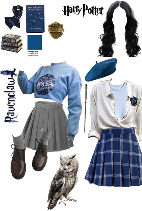 Ravenclaw Outfit Ideas, Ravenclaw Inspired Outfits, Ravenclaw Aesthetic Outfit, Ravenclaw Outfit Aesthetic, Hp Outfit, Ravenclaw Style, Harry Potter Ravenclaw Outfits, Outfit Harry Potter, Ravenclaw Costume