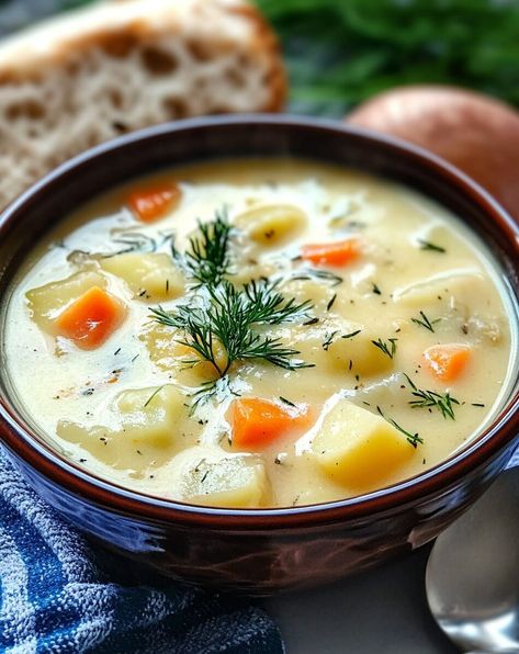 Traditional Russian Food Soups, Winter Potato Soup, Polish Potato Soup, Polish Breakfast Recipes, Polish Soup Recipes, German Soup Recipes, Romanian Soup, Potato Onion Soup, Simple Potato Soup