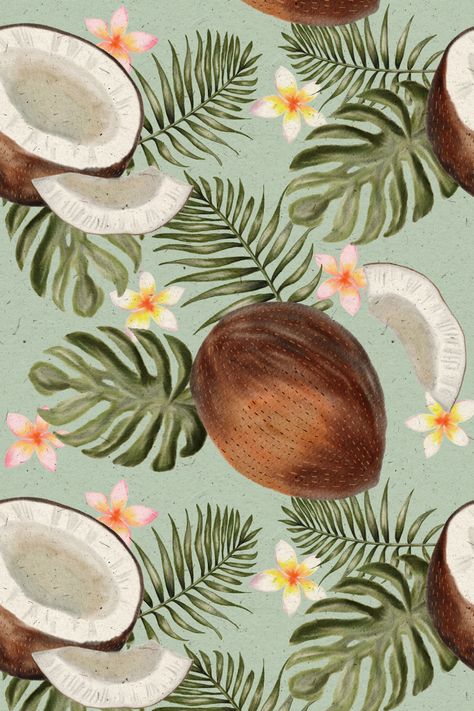 Coconut Background Aesthetic, Coconut Day Poster, Pina Colada Wallpaper, Vintage Hawaiian Wallpaper, Green Coconut Aesthetic, Tropical Coconut Aesthetic, Hawaii Pattern Design, Coconut Aesthetic Beach, Retro Hawaii Aesthetic