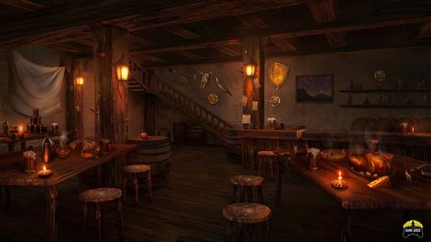 Tavern Art, Medieval Interior, Rustic Inn, Dnd Locations, Rustic Basement, Fantasy Shop, Art Restaurant, Inside Art, Cellar Design