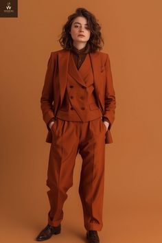 Grung Dnd, Women Wedding Suit, Women Formal Wear, Suit Set Women, Woman's Closet, Masc Women, Orange Suit, Formal Wear Women, Dressy Skirts