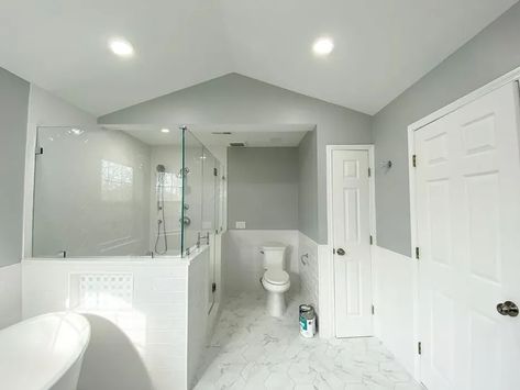 Benjamin Moore Stonington Gray Bathroom Stonington Gray Bathroom, Stonington Gray Benjamin Moore Exterior, Stonington Gray Benjamin Moore, Benjamin Moore Stonington Gray, Benjamin Moore Bathroom, Benjamin Moore Exterior, Stonington Gray, Warm Paint Colors, Choosing Paint