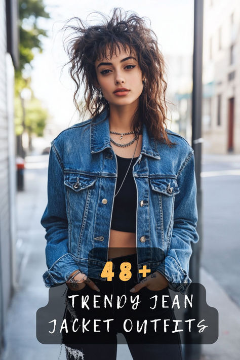 Love classic denim looks? 👖 Discover 49 jean jacket outfits that offer timeless style and versatility. These outfits are perfect for creating a polished yet relaxed vibe. Click to explore these classic styles. #ClassicDenim #JeanJacketStyle #FashionInspo #TimelessLooks #OutfitIdeas #DenimVibes #FashionEssentials Jean Jacket Inspo Outfits, How To Style Jean Jacket, Cropped Jean Jacket Outfit, Outfit With Jean Jacket, Vintage Denim Jacket Outfit, Outfit Jeans Jacket, Denim Jacket Outfit Winter, Cropped Denim Jacket Outfit, Jean Jacket Styles