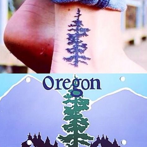 Oregon All Black Tattoo Idea For Ankle Oregon Tattoo Ideas, Portland Oregon Tattoo, Oregon Tattoo, Pine Tree Tattoo, Tree Tattoo, Trendy Tattoos, Popular Tattoos, Tattoo Ink, Skin Art