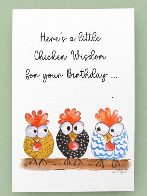 Chicken Card, Funny Chicken Card, Chicken Mama, Chicken Lover Gift, Original Art Chickens, Chicken Art, Chicken Greeting Card, Farm Card.  Great birthday card for all those Chicken Lover, Chicken Mamas you know.  This original art card is my adaption from an art print I designed and also use for pillows, mugs, prints and more.    Message me if you would like to see design on different items, i.e., mouse pads, phone cases, journals. .: One size: 5" x 7" (10.8 x 13.9 cm) with matching envelope .: Matte finish Chicken Sayings Funny, Funny Chicken Pictures, Happy Birthday Chicken, School Lunch Notes, Chicken Greeting Cards, Hedge Hogs, Chicken Cards, Chicken Mama, Birthday Puns