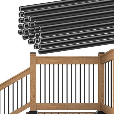 This 26" round aluminum baluster can be used to build a 36" wood and composite deck railings, creating a stable, stylish look. It can be easily cut to different heights to suit various needs. In addition, its 3/4" diameter allows it to be compatible with most baluster connectors or shoes on the market | Muzata Aluminum Round Railing Hollow for Wood and Composite Deck 4.0 x 4.7 x 27.3 in | MZZ1524 | MZAT1050 | Wayfair Canada Composite Wood Deck, Deck Balusters, Aluminum Balusters, Aluminum Handrail, Composite Deck Railing, Stair Spindles, Metal Handrails, Stair Banister, Stainless Steel Handrail