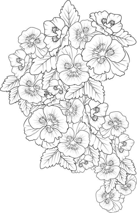 Realistic pansy flower coloring pages pansy flower tattoo drawing, Rhinegold drawing, flower cluster drawing, Cute flower coloring pages, illustration vector art, black pansy tattoo. Tattoo Cluster, Flower Cluster Drawing, Pansy Flower Tattoo, Cluster Drawing, Black Pansy, Pansy Tattoo, Coloring Pages Nature, Embroidered Canvas Art, Flower Tattoo Drawings