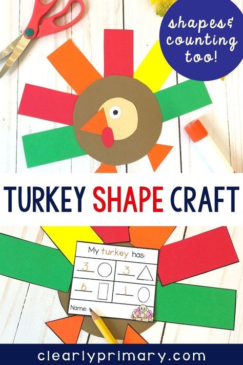 Turkey Crafts Preschool, Shape Turkey, Kindergarten Thanksgiving Crafts, Thanksgiving Activities For Kindergarten, Craft Thanksgiving, Thanksgiving Activities Preschool, Thanksgiving Kindergarten, Fine Motor Development, Thanksgiving Crafts Preschool