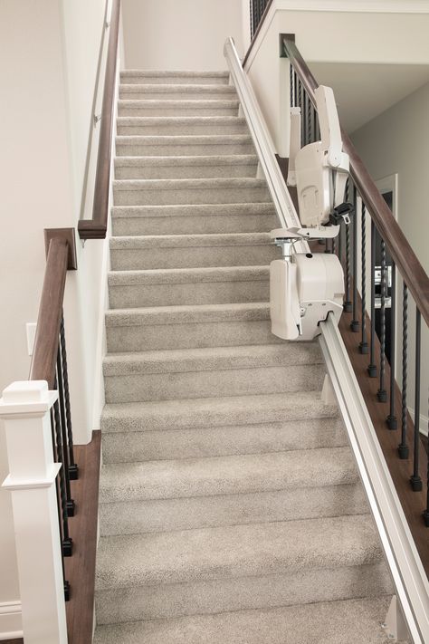 Elan Straight Rail Stair Lift | Lincoln Mobility Accessibility Design, Straight Stairs, Stair Lifts, Circular Stairs, Stair Lift, Sea Isle City, Mobility Scooters, Iron Balusters, Property Design