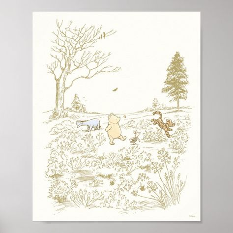 Classic Winnie the Pooh and Pals Line Art Nursery  Poster Winnie The Pooh Nursery Neutral, Pooh Bear Nursery Ideas, Vintage Winnie The Pooh Nursery, Earth Nursery, Winnie The Pooh Nursery Decor, Pooh Nursery, Winnie The Pooh Nursery, Winnie The Pooh Pictures, Classic Winnie The Pooh