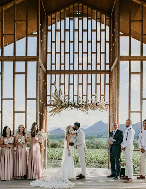 An Open-Air Chapel Set the Tone for This Earthy, Relaxed Wedding in Queensland, Australia Open Air Chapel Wedding, Open Air Chapel, Open Air Wedding, Glass Chapel, Martha Weddings, Australia Wedding, Relaxed Wedding, Wedding Hall, Outside Wedding