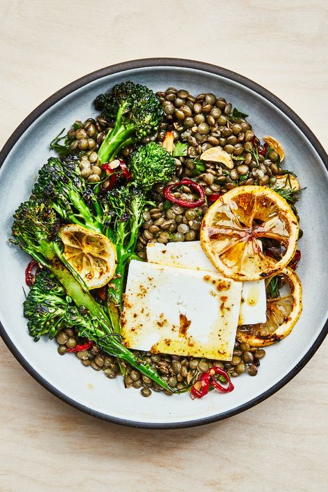 The Lentil Recipe That Turns Into a Week of Distinct Meals | Bon Appétit Marinated Lentils, French Green Lentils, Feta Cheese Recipes, Feta Recipes, Cold Lunches, Green Lentils, Lentil Recipes, Roasted Veggies, Eating Plans