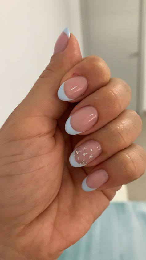 Baby Blue French Nails, Baby Boy Nails, Blue French Nails, Blue French Manicure, Round Nail Designs, Blue Prom Nails, Wedding Nail Polish, Blue And White Nails, Blue Gel Nails