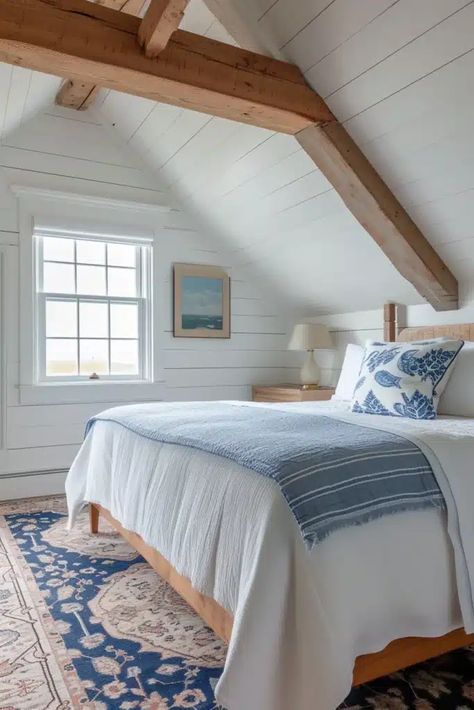 Cap Cod Style Homes Interior Design, Cape Cod Upstairs Bedroom, Upstairs Bedroom Ideas, Cap Cod Style Homes, Cape Cod Bedroom Ideas, New England Bedroom, Cape Cod Bedroom, Nautical Decor Bedroom, Cape Style Homes