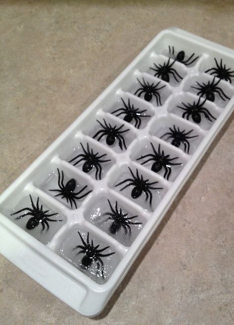 Halloween Pregame Ideas, Spider Ice Cubes, Goth Party Snacks, Spooky Ice Cubes, 18th Halloween Birthday Party, Eyeball Ice Cubes, Halloween Party Inspo Food, Adult Halloween Activities, Halloween Ice Cubes