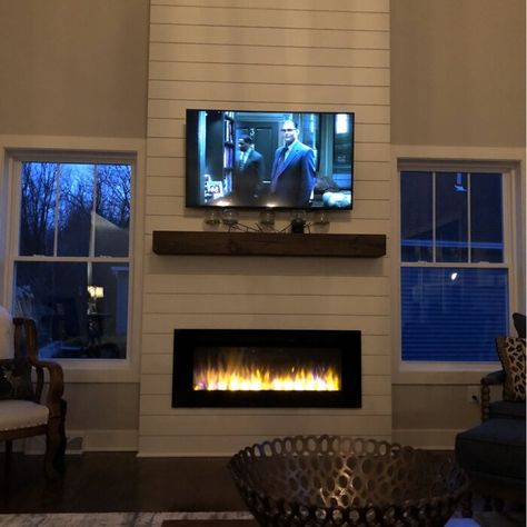 Fireplace Between Windows, Recessed Fireplace, Fireplace Accent Walls, Wall Mounted Electric Fireplace, Mounted Electric Fireplace, Flame Colors, Electric Fireplace Wall, Recessed Electric Fireplace, Basement Fireplace