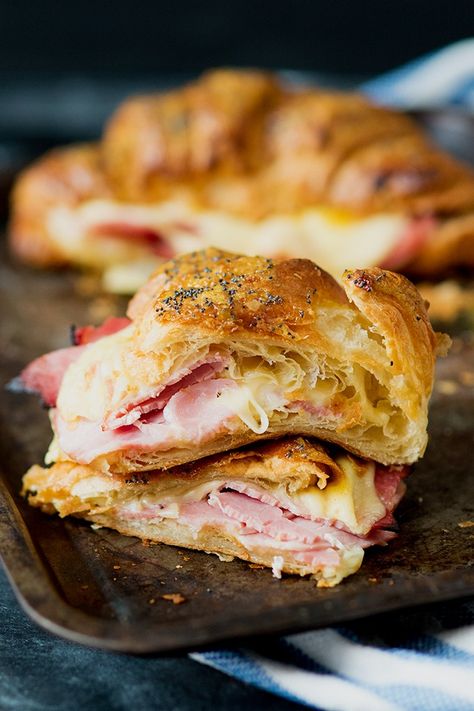 Ham and Cheese Croissant with Honey Mustard Glaze - a simple but delicious Mother's Day Breakfast! Kale Breakfast, Ham And Cheese Croissant, Honey Mustard Glaze, Cheese Croissant, Croissant Sandwich, Creamy Eggs, Croissant Recipe, Fall Comfort Food, Ham And Cheese Sandwich