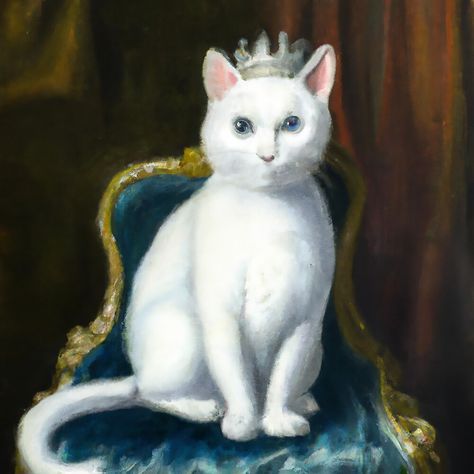 "Vermeer Style portrait oil painting royal white cat wearing a crown sitting on a throne Cute Cat" by AnimalCutness | Redbubble Royal Cat Painting, Crown Oil Painting, White Cat Painting, Crown Painting, Royal Cat, Composition Ideas, Crown Illustration, Bunny Illustration, Cat Portrait Painting