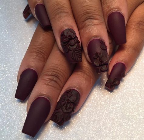 Ox Blood Ox Blood Nails, Nails Acrylic Flower, Blood Nails, Acrylic Flower, Acrylic Flowers, Matte Nails, Nails Acrylic, Beauty Cosmetics, Ox