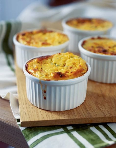 Southwestern Corn Pudding Recipe - Vegetarian Times Pimento Cheese Grits, Cheese Grits Casserole, Grits Casserole, Sweet Potato Souffle, Pimiento Cheese, Souffle Recipes, Tamale Pie, Daily Burn, Cheese Grits