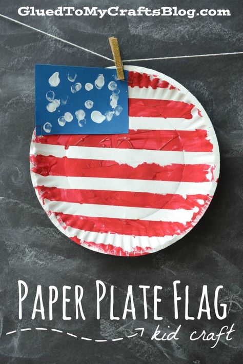 Paper Plate Flag {Kid Craft} Labor Day Crafts, Fourth Of July Crafts For Kids, July Activities, Patriotic Kids, Science Literacy, Flag Crafts, Blue Inspiration, Patriotic Crafts, Kid Craft