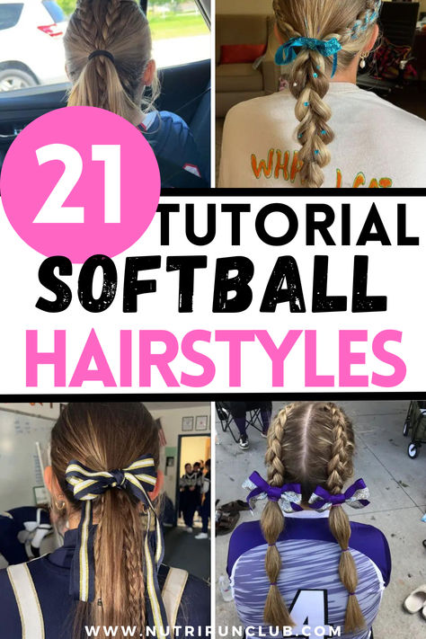 Look your best while you are out there on the field with these CUTE softball hairstyles. Braid your hair, and have some fun! We also share 25 of the best easy softball hairstyles to look fab while aiming for that medal! Read more: Softball Hairstyles Easy, Softball Hairstyles Braids, Softball Hairstyles for Short Hair, Softball Hairstyles for Catchers, and much more! Hairstyles For Softball Players, Cute Hairstyles For Softball Games, Softball Braided Hairstyles, Girls Softball Hairstyles, Easy Softball Hairstyles Simple, Softball Hairstyles For Catchers, Shirt Hair Updo, Simple Softball Hairstyles, Cute Softball Hairstyles Easy